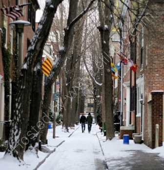 Colonial alley with snow